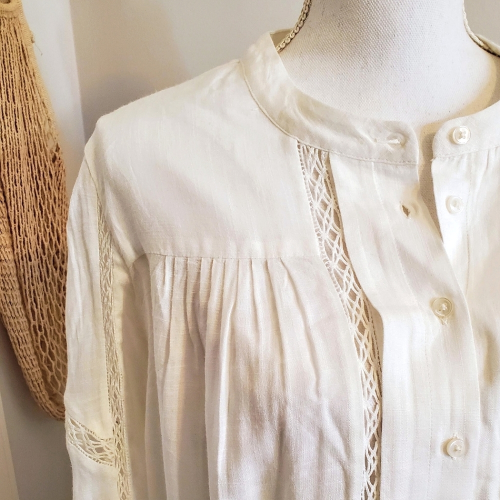 Lucky Brand Lace Front Feminine Classic Ivory Cream Button Down Shirt - XL NWT - Picture 4 of 14